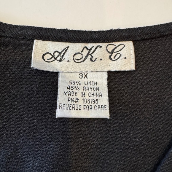 A.K.C. Vintage Linen Blend Sleeveless Maxi Dress 3X Black Embroidered Flowers - Picture 7 of 9